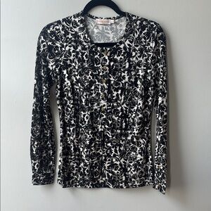 Tory Burch Black and White Long Sleeve Blouse 100% Silk